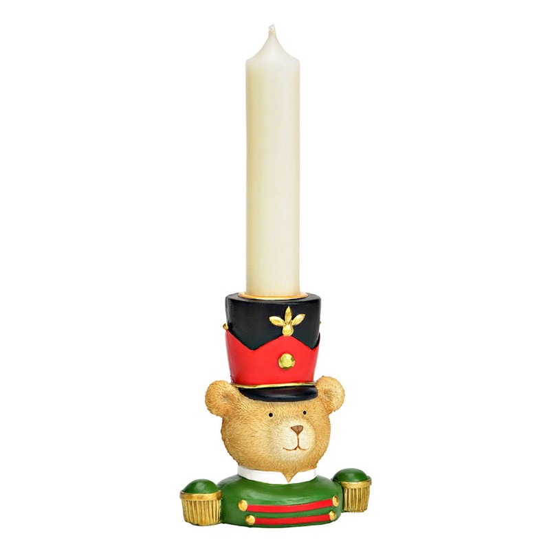 Portacandele di Natale decorato con orsetto soldatino in poliresina